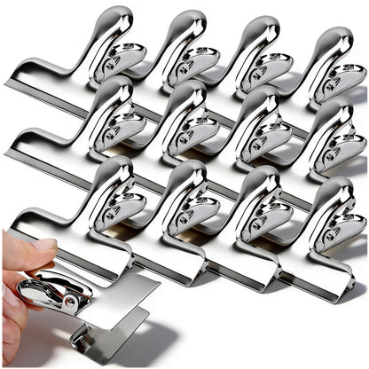 Chip Bag Clips, 12Pcs Sliver Stainless Steel Chip Clips for Food Packages, Metal Kitchen Clip for Snack Bags, Food Storage and Office Home Kitchen