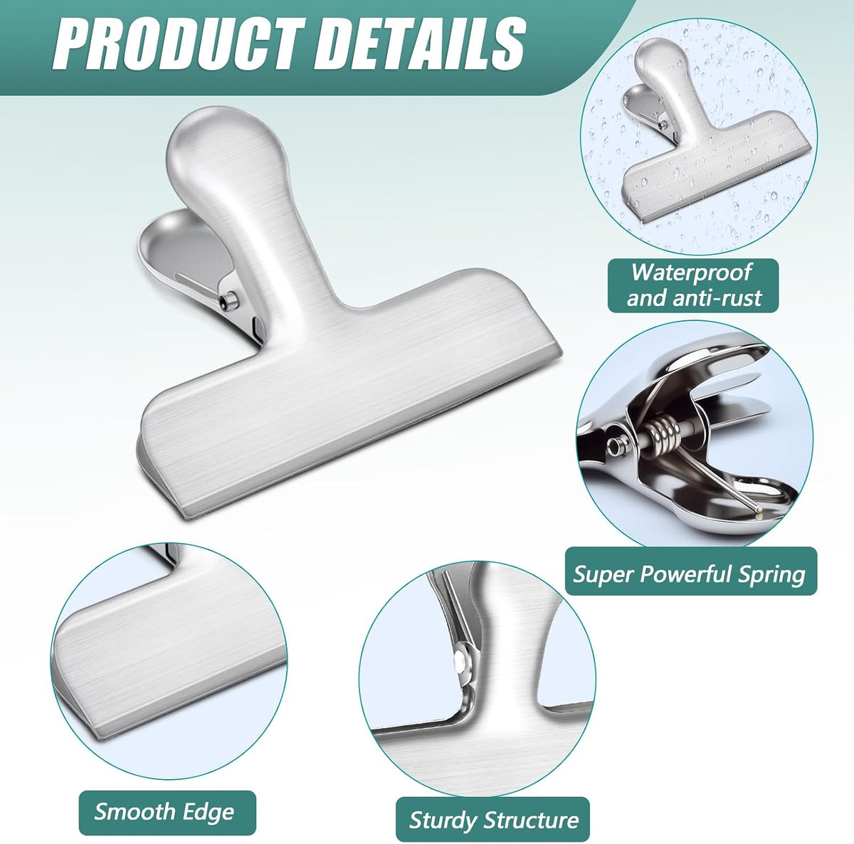 Bag Clips, 20 Pack Stainless Steel Chip Clips for Food, 1.6''(40mm) Small Food Clip Heavy Duty Snack Clamp Clip for Office Kitchen Home, Silver