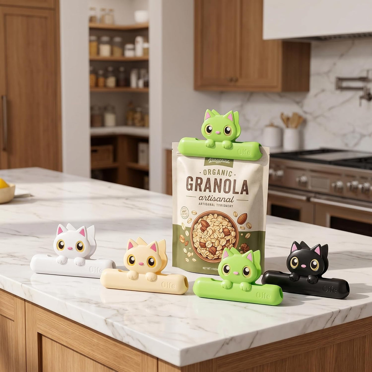 Cute Chip Clips, Set of 4 Sealing Cat Bag Clips for Food