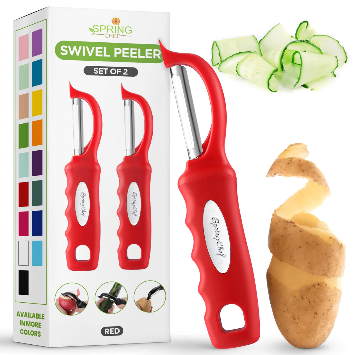 Spring Chef Swivel Vegetable Peeler with Soft Grip Handle, Pink Lemonade