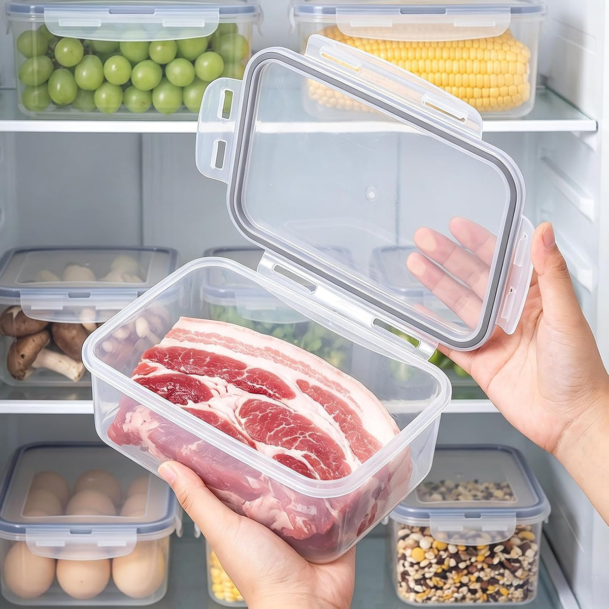2 Pack Fruit Storage Containers for Fridge with Removable Colander, Grey