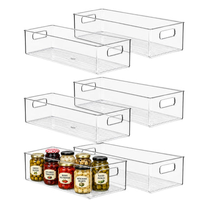 Plastic Food Storage 2 Pack Clear Container Bin with Handles for Organizing Kitchen, Pantry, Fridge, Freezer, Pantry, Bathroom. 14"x6"5"