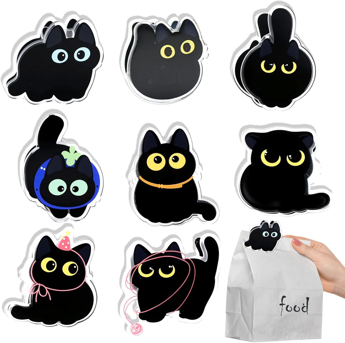 8 PCS Cute Chip Clips, Food Bag Clips, Funny Cat Shaped