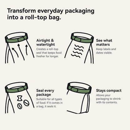 Bound Looplock Reusable Bag Sealer, Roll Top Food Storage Seal, 8 Pack, Kiwi