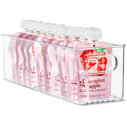 Plastic Food Storage 2 Pack Clear Container Bin with Handles for Organizing Kitchen, Pantry, Fridge, Freezer, Pantry, Bathroom. 14"x6"5"