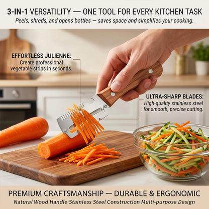 Multi-Functional Vegetable Peeler, 3 in 1 Multi Functional Wooden Handle Peeler and Bottle Opener, Kitchen Gadgets Tool for Fruit Pumpkin Peeling Potato Carrot Veggie Peeler (2-Pack)