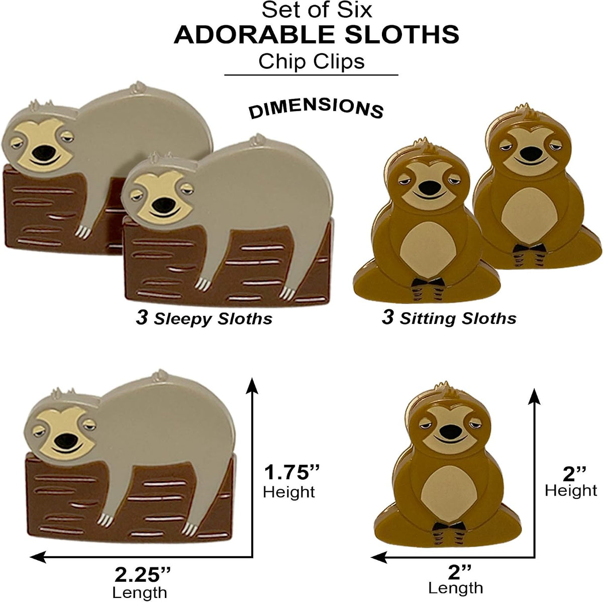 Sloth Bag Clips, 6 Woodland Sloth Chip Clip Set, Tight Food Saver, Snack Bag Sealer, Chip Clips Bag Clips Food Clips, Air Tight, Cute Sloth Party Supplies, Fun Sloth Stuff, Bag Clips for Food Storage