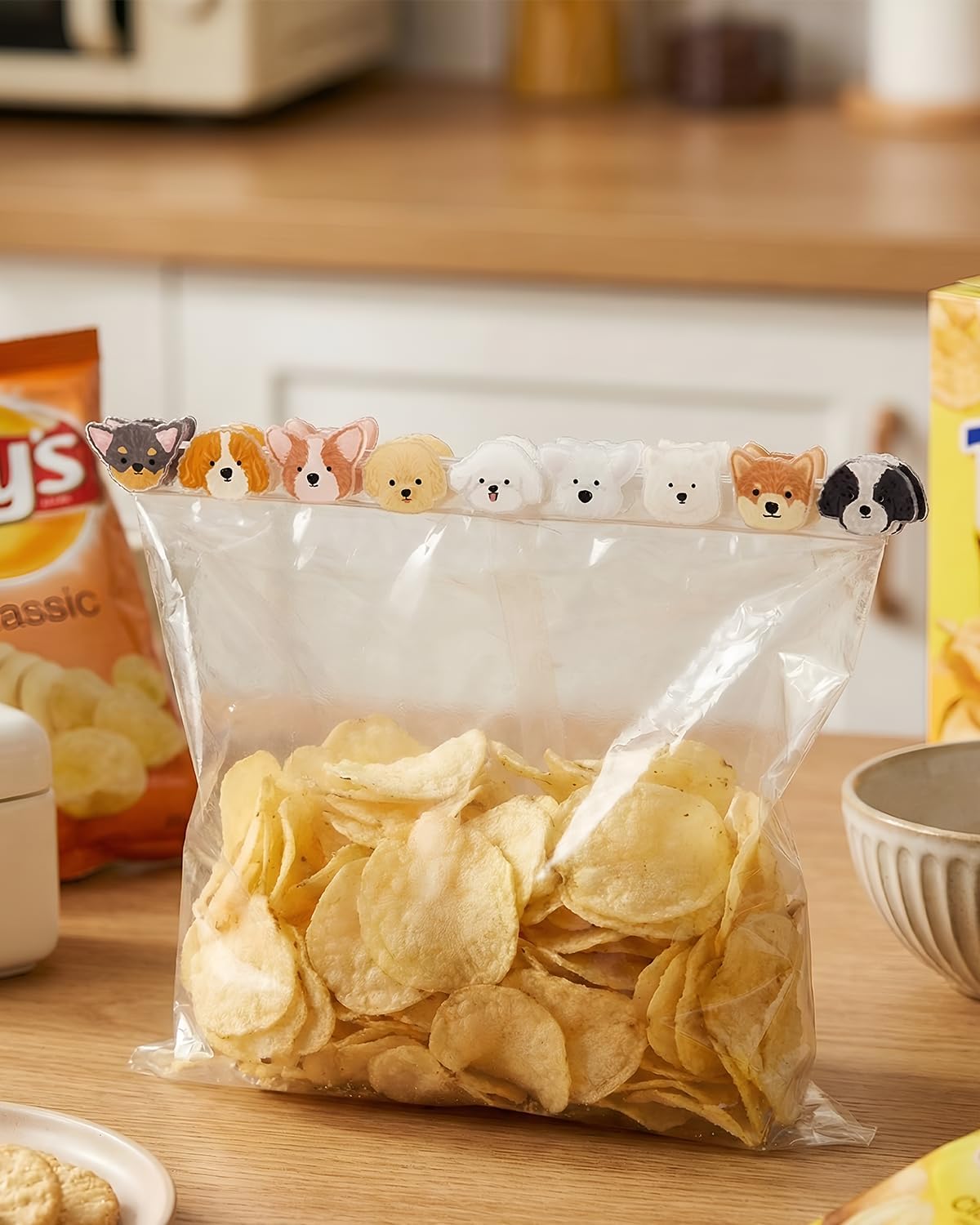 9 Pcs Dog Chip Clips, Cute Acrylic Snack and Food Bag Sealers