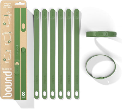 Bound Looplock Reusable Bag Sealer, Roll Top Food Storage Seal, 8 Pack, Kiwi