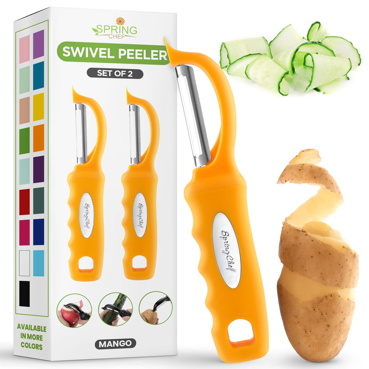 Spring Chef Swivel Potato Peeler for Kitchen with Ergonomic Handle, Gray