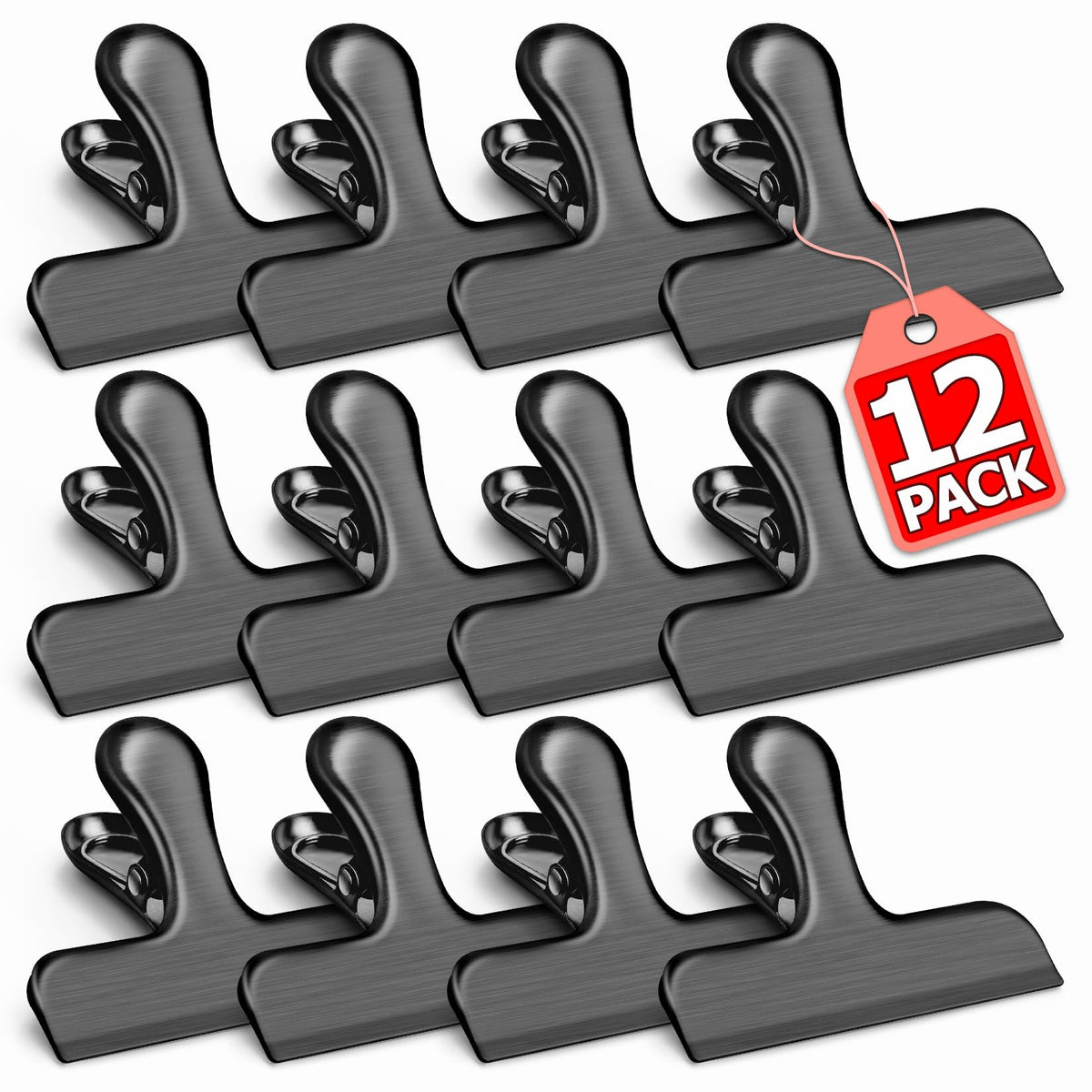 VNDUEEY 12 Pack Stainless Steel Chip Bag Clips, Chip Clips for Food Bags, Heavy Duty Metal Clip for Kitchen and Office to Seal Coffee Bags, Paper Sheets, Air Tight Seal-3 Inches, Multicolor