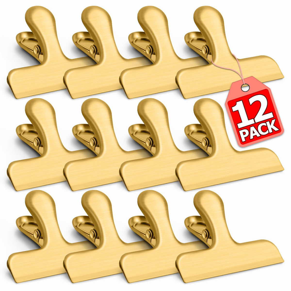 VNDUEEY 12 Pack Stainless Steel Chip Bag Clips, Chip Clips for Food Bags, Heavy Duty Metal Clip for Kitchen and Office to Seal Coffee Bags, Paper Sheets, Air Tight Seal-3 Inches, Multicolor