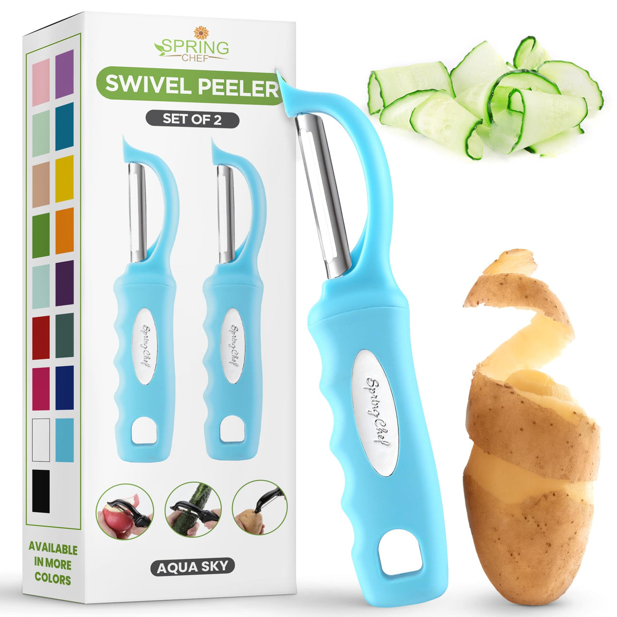 Spring Chef Swivel Potato Peeler for Kitchen with Ergonomic Handle, Gray