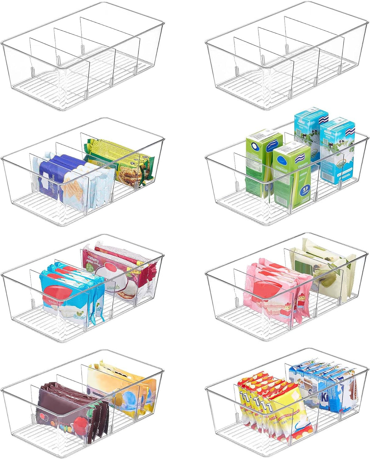 Vtopmart 8 Pack Food Storage Organizer Bins, Clear Plastic, 4 Compartments