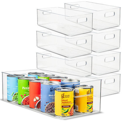 Plastic Food Storage 2 Pack Clear Container Bin with Handles for Organizing Kitchen, Pantry, Fridge, Freezer, Pantry, Bathroom. 14"x6"5"