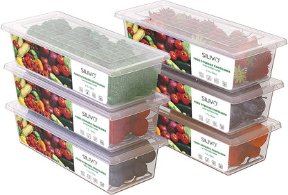 6 Pack 1.5L Fruit Storage Containers for Fridge with Removable Drain Tray