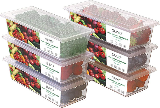 6 Pack 1.5L Fruit Storage Containers for Fridge with Removable Drain Tray