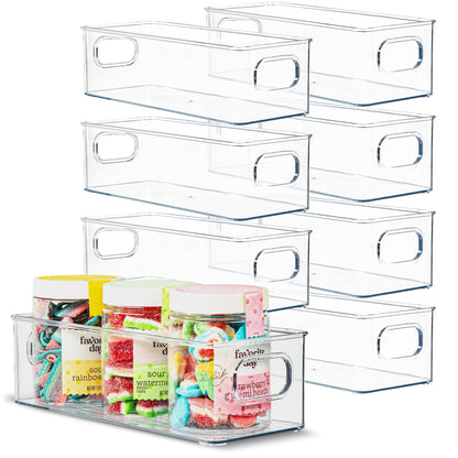 Plastic Food Storage 2 Pack Clear Container Bin with Handles for Organizing Kitchen, Pantry, Fridge, Freezer, Pantry, Bathroom. 14"x6"5"