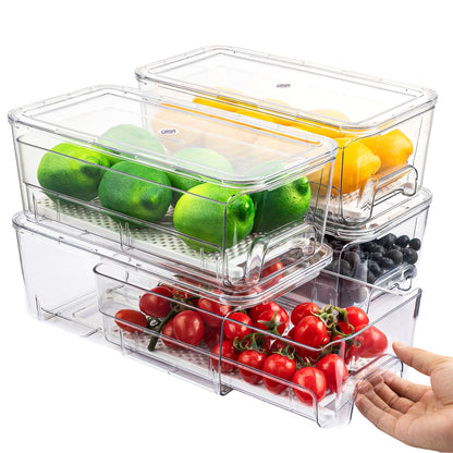 Imncya Clear Fridge Organizer, 4-Pack Stackable Refrigerator Storage Bins