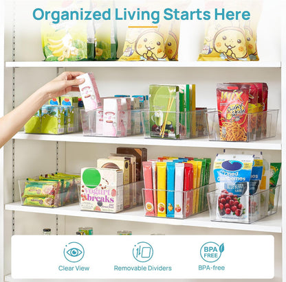 Vtopmart 8 Pack Food Storage Organizer Bins, Clear Plastic, 4 Compartments