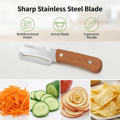 elite peeler and shredder, 2PCS Vegetable Peeler, 1.8mm Steel Blade, Wood Handle