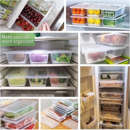 6 Pack 1.5L Fruit Storage Containers for Fridge with Removable Drain Tray