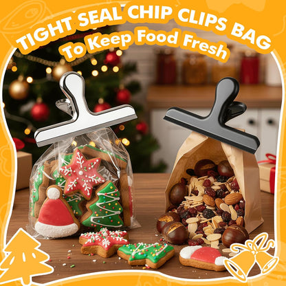 Chip Bag Clips, 12Pcs Sliver Stainless Steel Chip Clips for Food Packages, Metal Kitchen Clip for Snack Bags, Food Storage and Office Home Kitchen