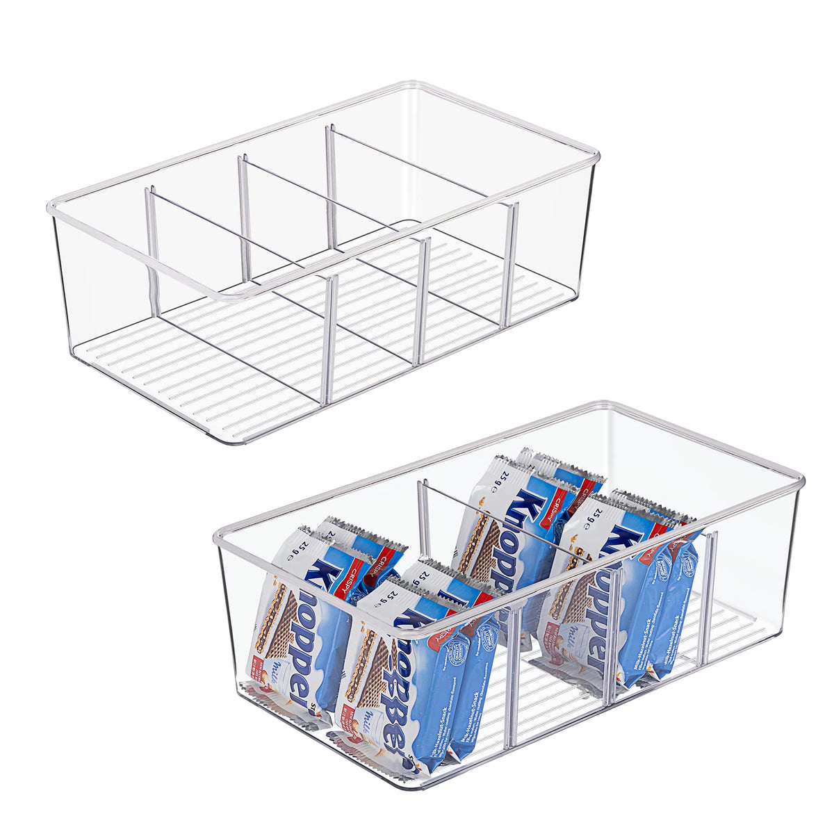 Vtopmart 8 Pack Food Storage Organizer Bins, Clear Plastic, 4 Compartments