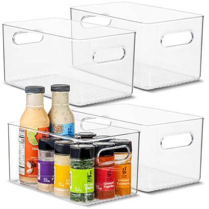 Plastic Food Storage 2 Pack Clear Container Bin with Handles for Organizing Kitchen, Pantry, Fridge, Freezer, Pantry, Bathroom. 14"x6"5"