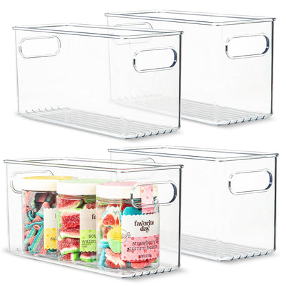 Plastic Food Storage 2 Pack Clear Container Bin with Handles for Organizing Kitchen, Pantry, Fridge, Freezer, Pantry, Bathroom. 14"x6"5"