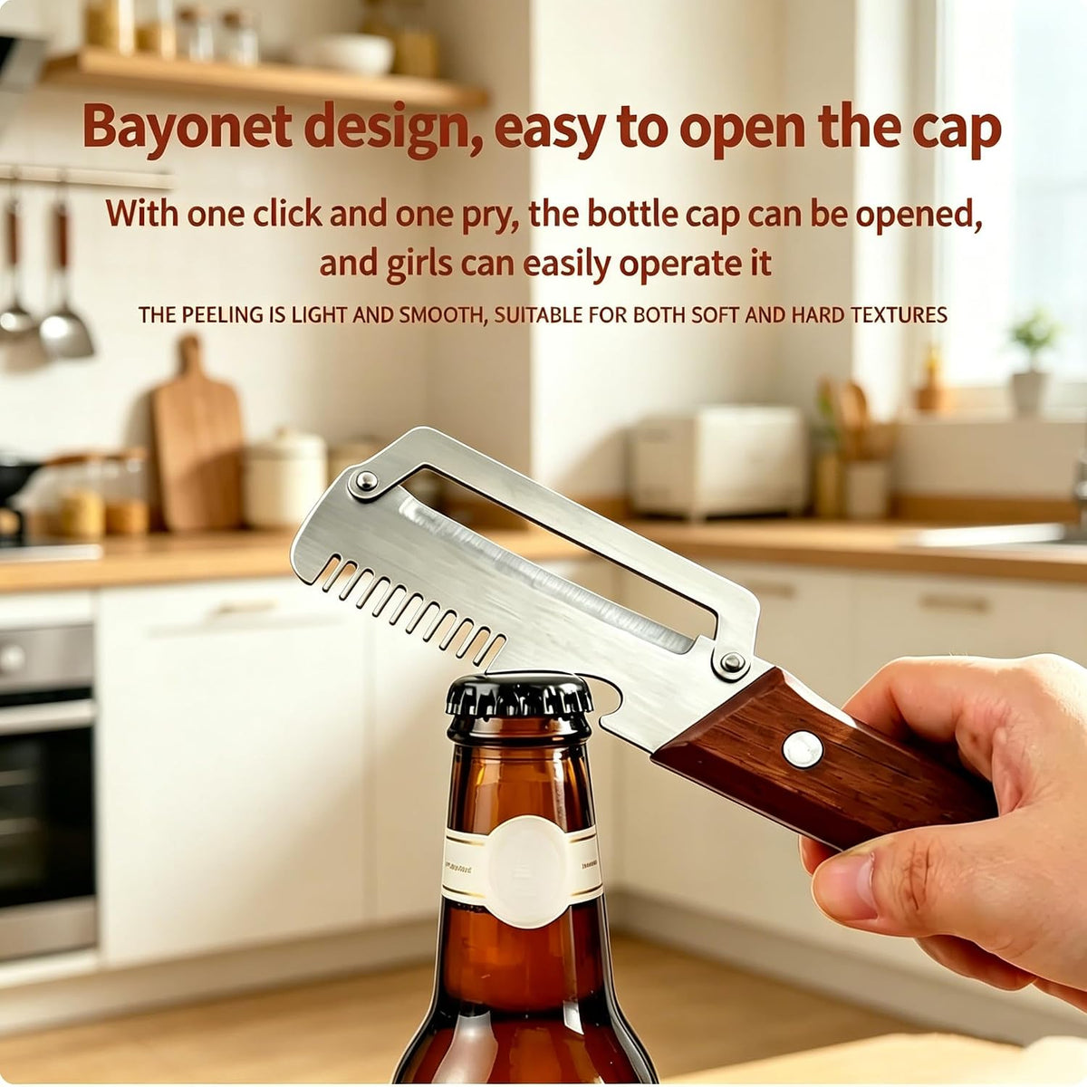 Multi-Functional Vegetable Peeler, 3 in 1 Multi Functional Wooden Handle Peeler and Bottle Opener,Kitchen Gadgets Tool，Grater & Bottle Opener for Potato, Carrot, Apple, Fruit & Vegetable (2pcs)