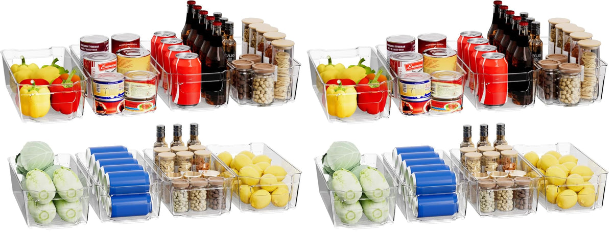 Clear Fridge Organizer, Refrigerator Organizer Bins with Handle, Freezer, Kitchen Cabinet, Pantry Organization, BPA Free Fridge Organizers (12.4 inch 4 Pack)