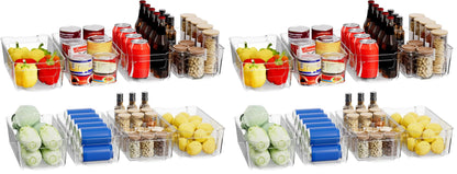Clear Fridge Organizer, Refrigerator Organizer Bins with Handle, Freezer, Kitchen Cabinet, Pantry Organization, BPA Free Fridge Organizers (12.4 inch 4 Pack)