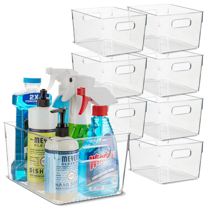 Plastic Food Storage 2 Pack Clear Container Bin with Handles for Organizing Kitchen, Pantry, Fridge, Freezer, Pantry, Bathroom. 14"x6"5"