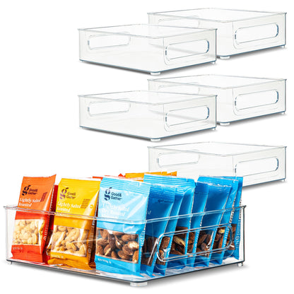 Plastic Food Storage 2 Pack Clear Container Bin with Handles for Organizing Kitchen, Pantry, Fridge, Freezer, Pantry, Bathroom. 14"x6"5"
