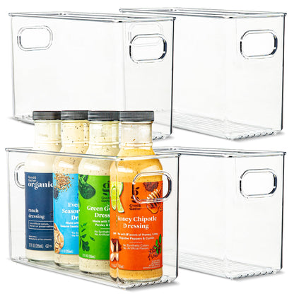 Plastic Food Storage 2 Pack Clear Container Bin with Handles for Organizing Kitchen, Pantry, Fridge, Freezer, Pantry, Bathroom. 14"x6"5"
