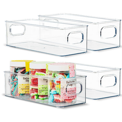 Plastic Food Storage 2 Pack Clear Container Bin with Handles for Organizing Kitchen, Pantry, Fridge, Freezer, Pantry, Bathroom. 14"x6"5"