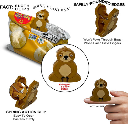 Sloth Bag Clips, 6 Woodland Sloth Chip Clip Set, Tight Food Saver, Snack Bag Sealer, Chip Clips Bag Clips Food Clips, Air Tight, Cute Sloth Party Supplies, Fun Sloth Stuff, Bag Clips for Food Storage
