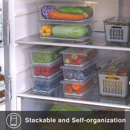 6 Pack 1.5L Fruit Storage Containers for Fridge with Removable Drain Tray