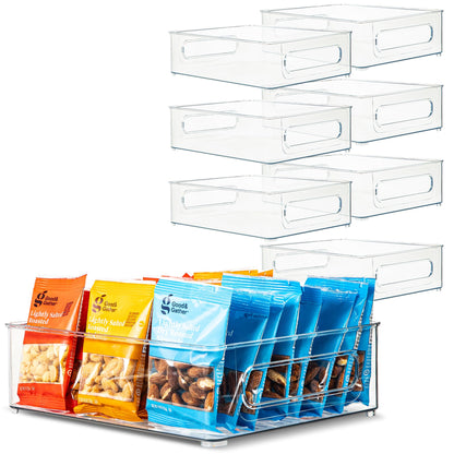 Plastic Food Storage 2 Pack Clear Container Bin with Handles for Organizing Kitchen, Pantry, Fridge, Freezer, Pantry, Bathroom. 14"x6"5"