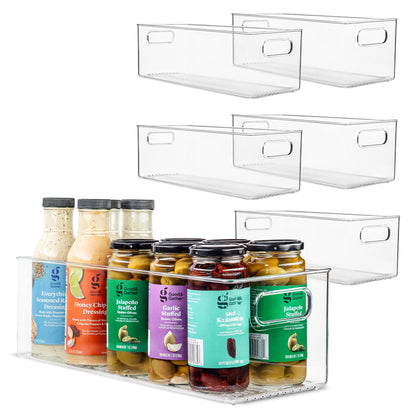 Plastic Food Storage 2 Pack Clear Container Bin with Handles for Organizing Kitchen, Pantry, Fridge, Freezer, Pantry, Bathroom. 14"x6"5"