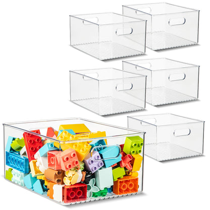 Plastic Food Storage 2 Pack Clear Container Bin with Handles for Organizing Kitchen, Pantry, Fridge, Freezer, Pantry, Bathroom. 14"x6"5"