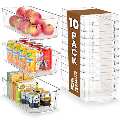 Clear Fridge Organizer, Refrigerator Organizer Bins with Handle, Freezer, Kitchen Cabinet, Pantry Organization, BPA Free Fridge Organizers (12.4 inch 2 Pack)