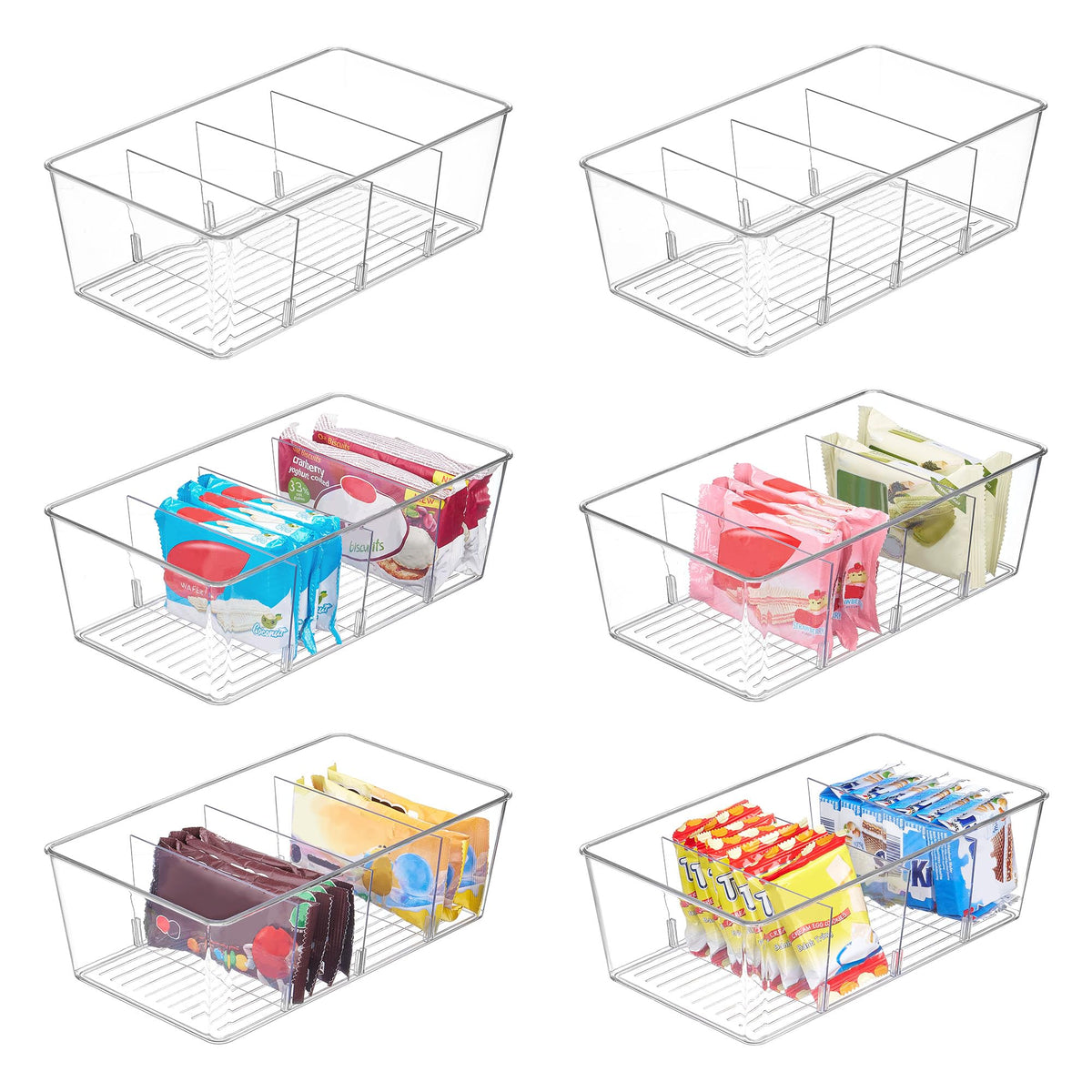 Vtopmart 8 Pack Food Storage Organizer Bins, Clear Plastic, 4 Compartments
