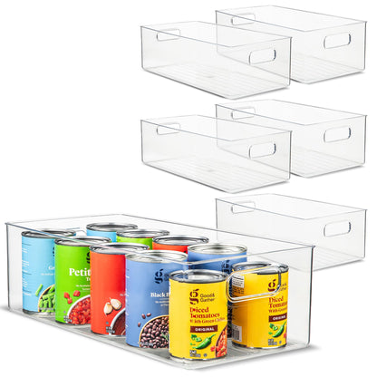 Plastic Food Storage 2 Pack Clear Container Bin with Handles for Organizing Kitchen, Pantry, Fridge, Freezer, Pantry, Bathroom. 14"x6"5"